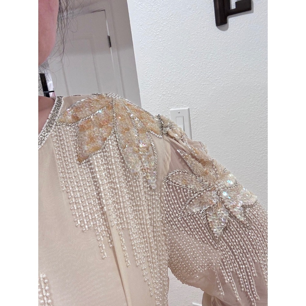 Vintage Hand Beaded Sequin Formal L Evening Gown Embellished Acetate Lined Dress - Picture 11 of 13